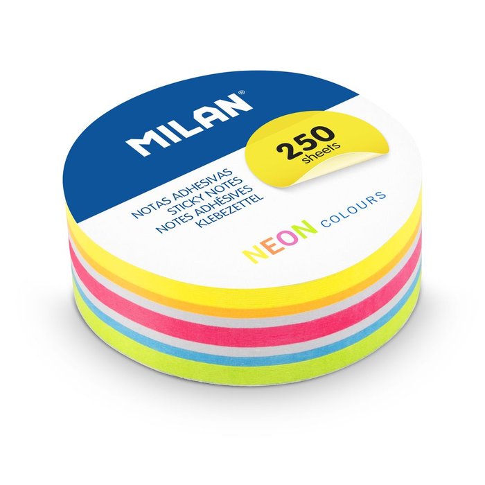  Notas adhesivas removibles 250h. circulares colores neón 6,7cm diametro 