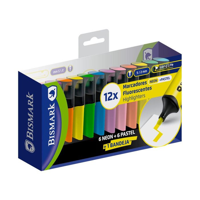 MARCADOR FLUORESCENTE LONG-LIFE 12 COLORES