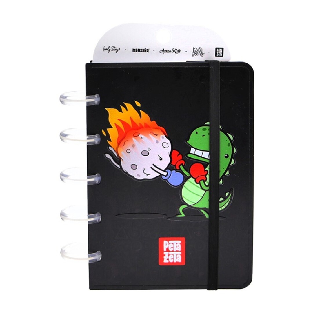 CUADERNO / NOTEBOOK A6 - PETROL BLUE METEORITE VS DINOSAUR