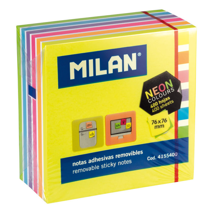 TACO NOTAS ADHESIVAS MILAN 76X76 MM 6 COLORES 400 HOJAS